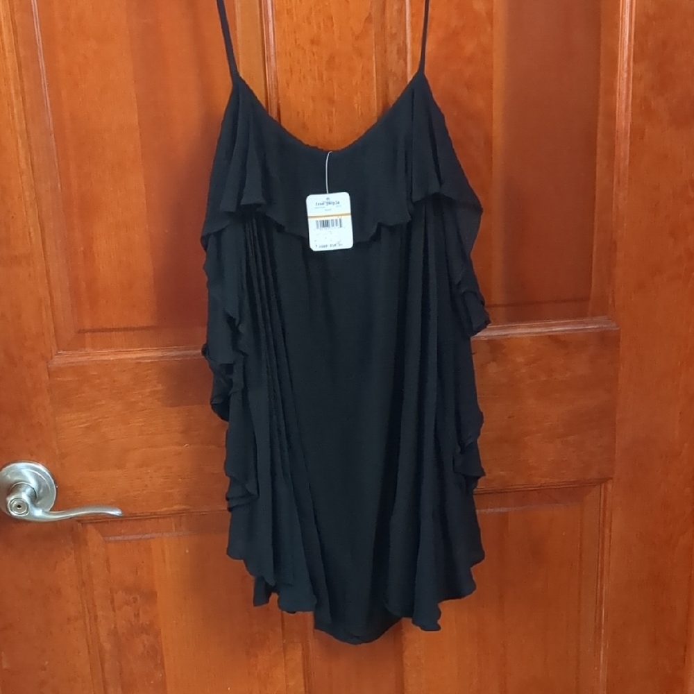 Free People Blue Ruffled V-Neck Camisole